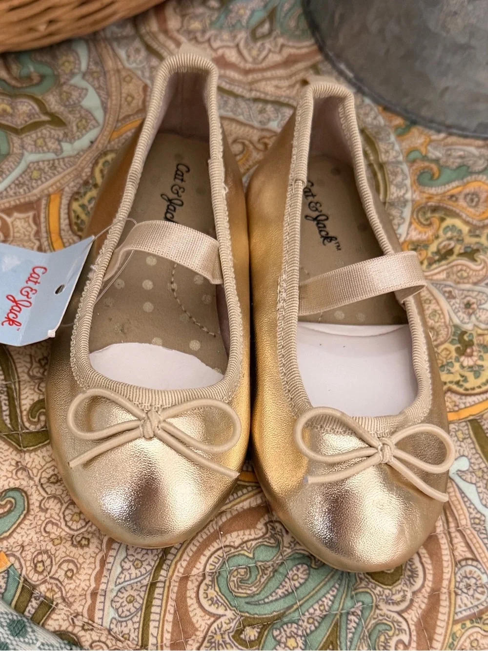 New Cat & Jack Toddler Girl Dress Shoes sz6 Metallic Gold Ballet Flats Mary Jane